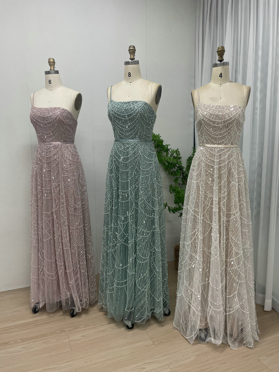 Luxury Beaded Bridesmaid Dress Spaghetti Strap A-Line Prom Dress MY30088