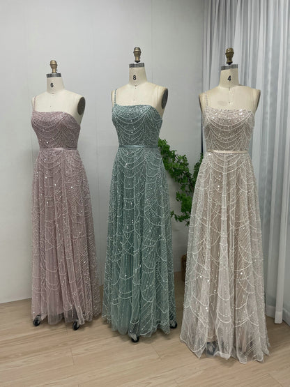 Luxury Beaded Bridesmaid Dress Spaghetti Strap A-Line Prom Dress MY30088