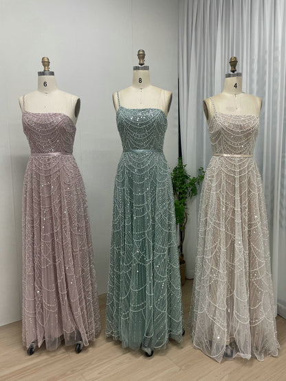 Luxury Beaded Bridesmaid Dress Spaghetti Strap A-Line Prom Dress MY30088