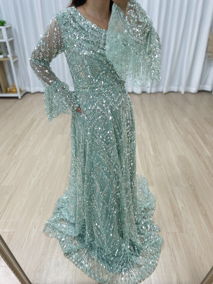 Elegant Sequined Flared Sleeves Flowing Skirt Luxury Evening Wear for Special Occasions MY30089-2