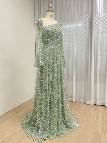 Elegant Sequined Flared Sleeves Flowing Skirt Luxury Evening Wear for Special Occasions MY30089-2