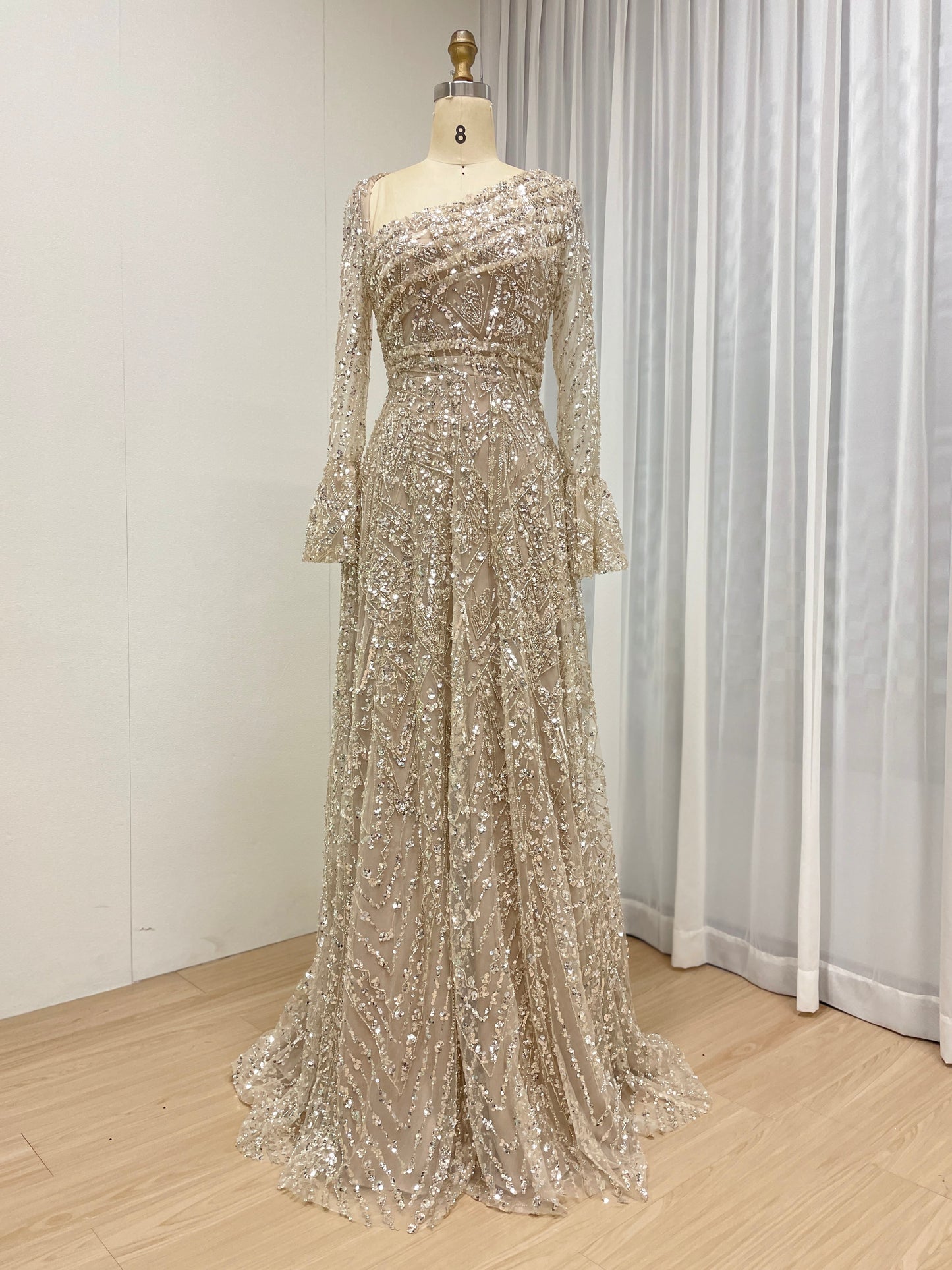 Elegant Sequined Flared Sleeves Flowing Skirt Luxury Evening Wear for Special Occasions MY30089-2