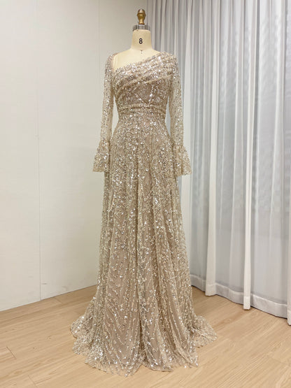 Elegant Sequined Flared Sleeves Flowing Skirt Luxury Evening Wear for Special Occasions MY30089-2