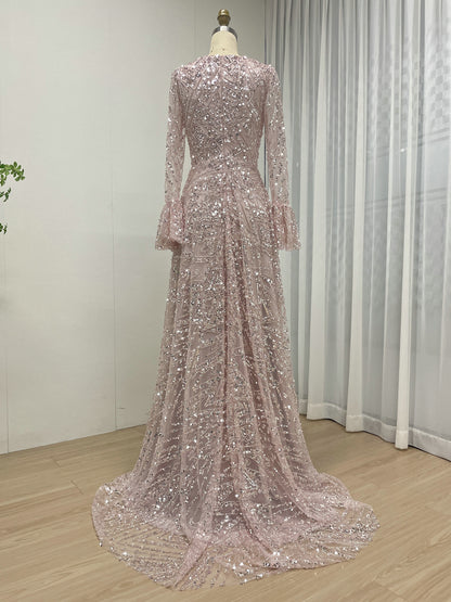 Elegant Sequined Flared Sleeves Flowing Skirt Luxury Evening Wear for Special Occasions MY30089-2