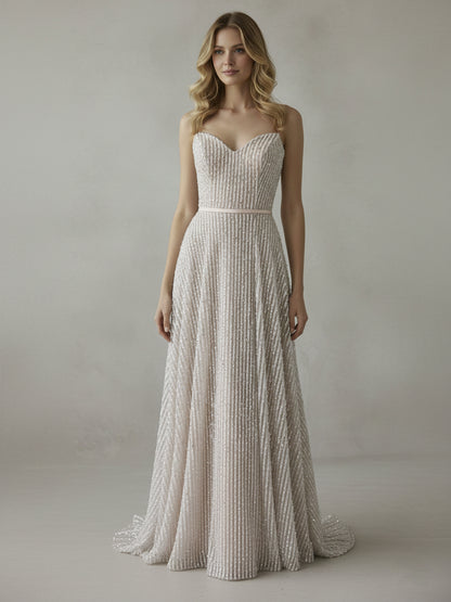 White A-Line Sparkle Prom Dress Sweetheart Full Length Gown MY30090