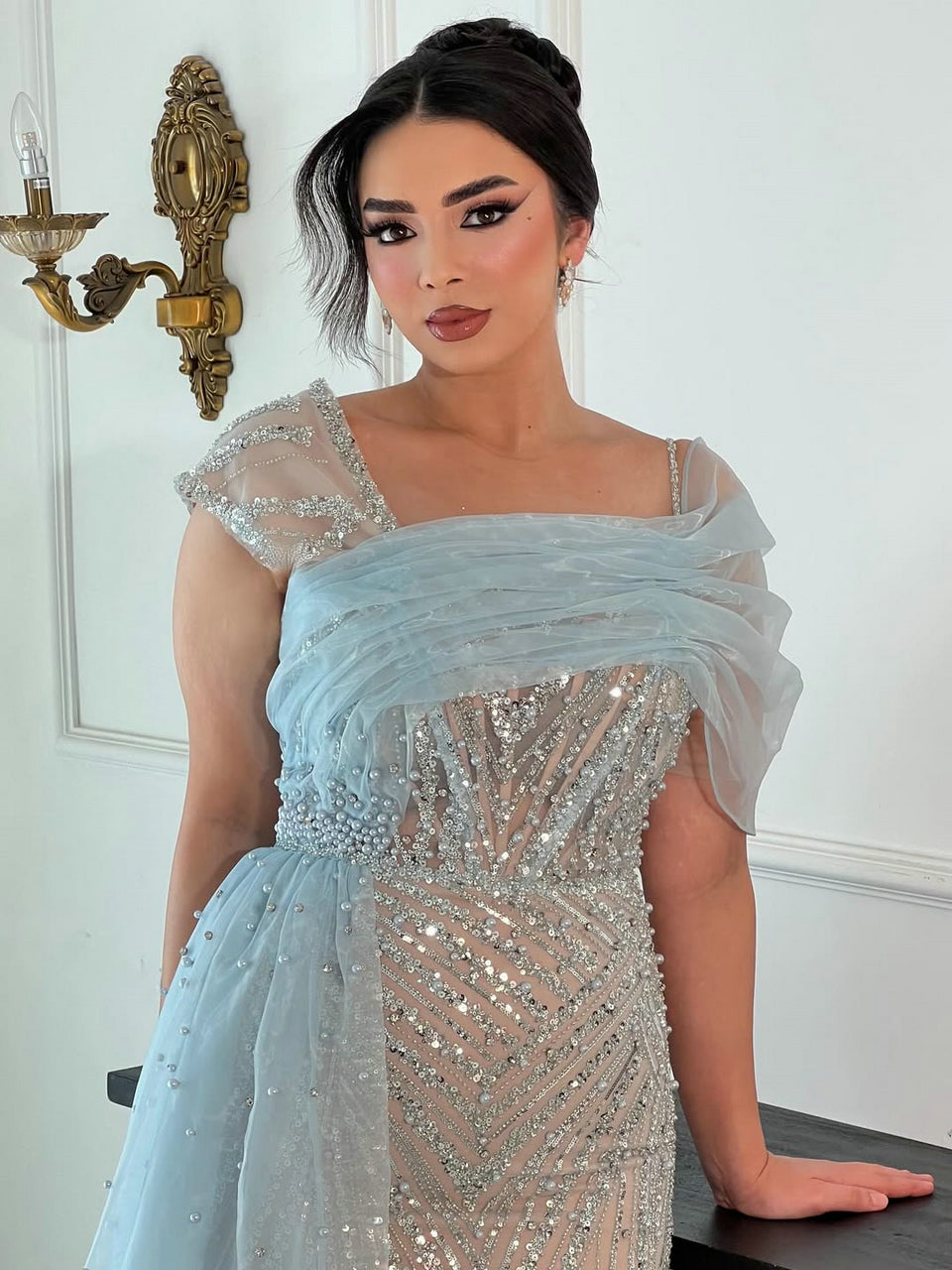 Stylish Off Shoulder With Ruffle Beading Lace Wedding Party Evening Dress MY30093