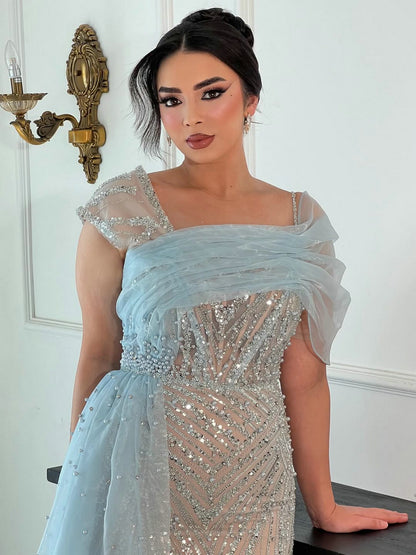 Stylish Off Shoulder With Ruffle Beading Lace Wedding Party Evening Dress MY30093