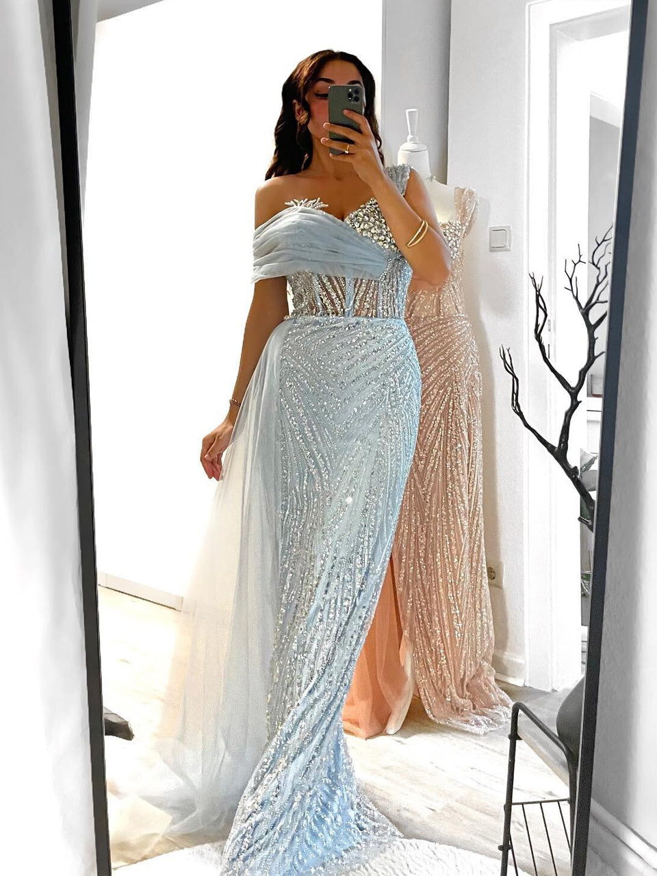 Stylish Off Shoulder With Ruffle Beading Lace Wedding Party Evening Dress MY30093