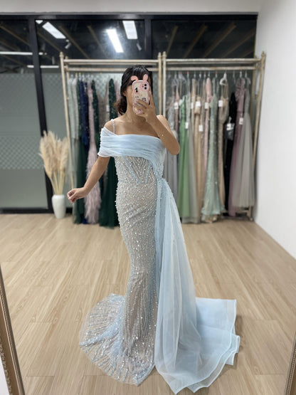 Beautiful Off Shoulder Spaghetti Strap Couture Beading Lace Wedding Party Evening Dress MY30094