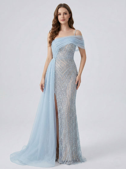 Beautiful Off Shoulder Spaghetti Strap Couture Beading Lace Wedding Party Evening Dress MY30094