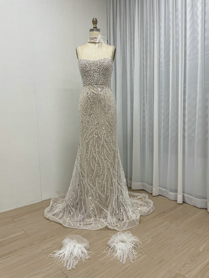 Grey Pearl Beaded Sheath Formal Wedding Reception Dress MY30095