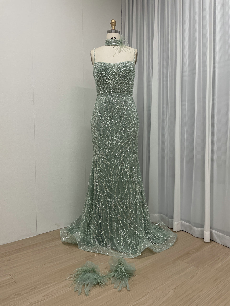 Grey Pearl Beaded Sheath Formal Wedding Reception Dress MY30095