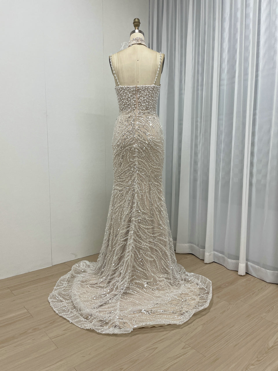 Grey Pearl Beaded Sheath Formal Wedding Reception Dress MY30095