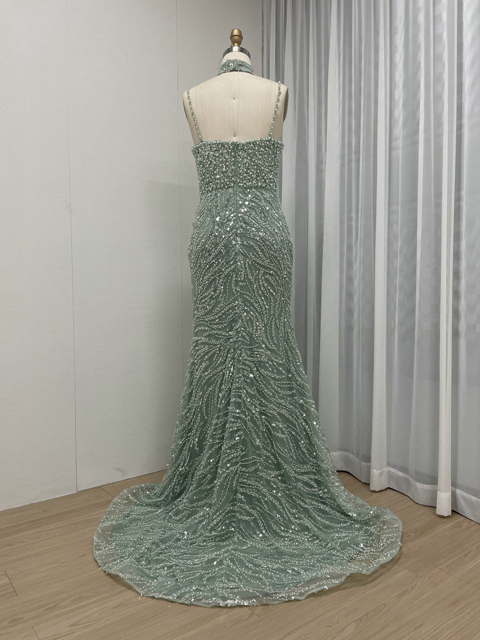 Grey Pearl Beaded Sheath Formal Wedding Reception Dress MY30095