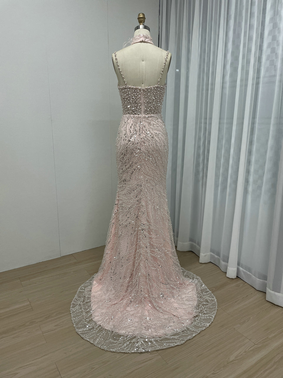 Grey Pearl Beaded Sheath Formal Wedding Reception Dress MY30095