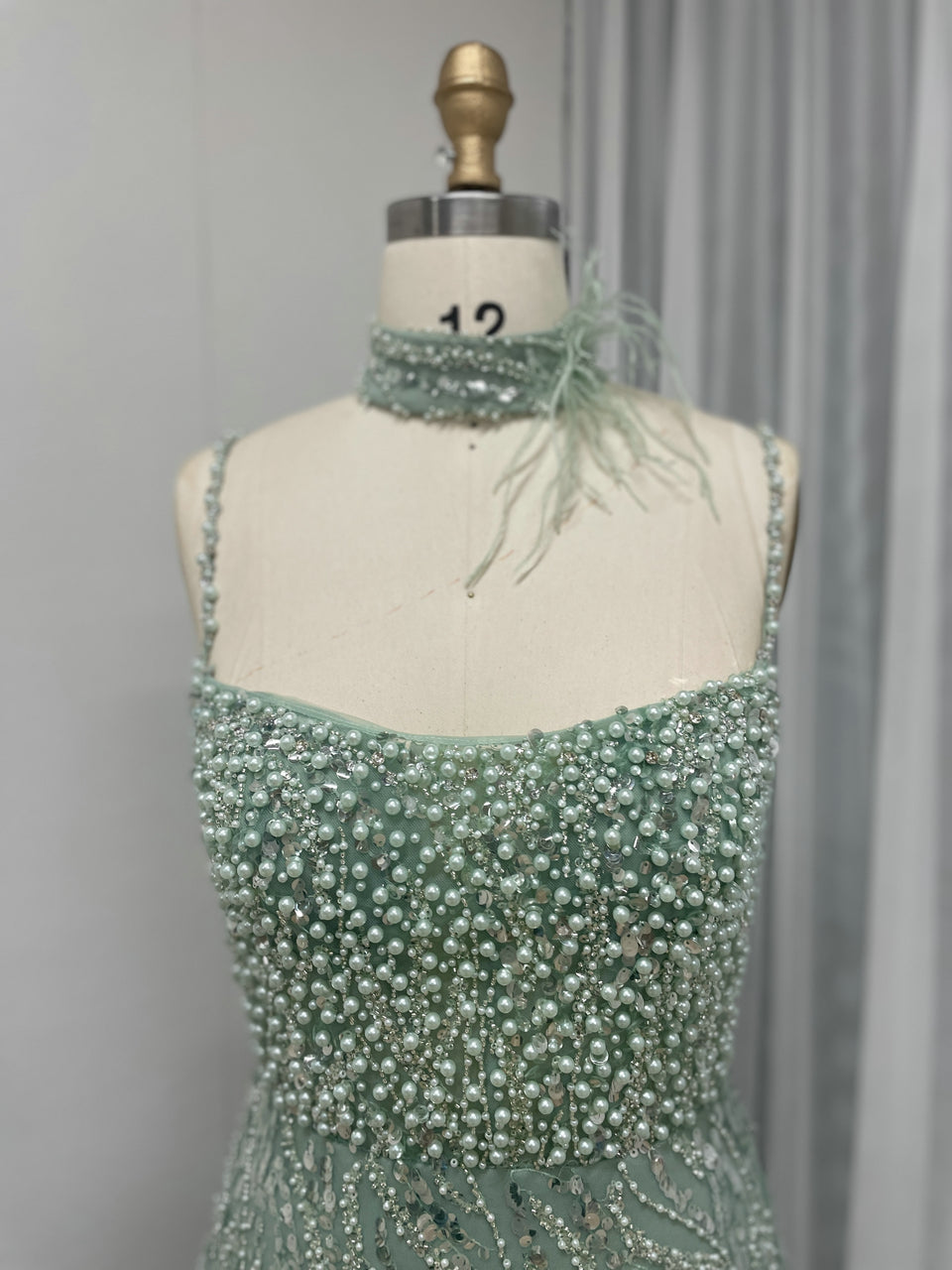 Grey Pearl Beaded Sheath Formal Wedding Reception Dress MY30095