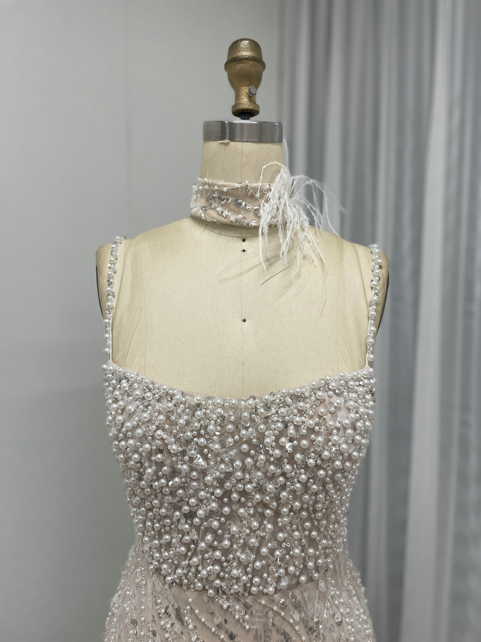 Grey Pearl Beaded Sheath Formal Wedding Reception Dress MY30095