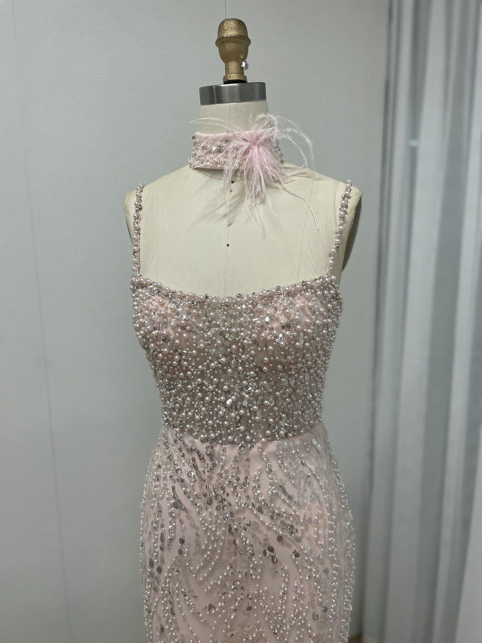 Grey Pearl Beaded Sheath Formal Wedding Reception Dress MY30095