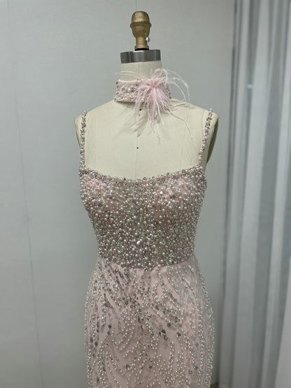 Grey Pearl Beaded Sheath Formal Wedding Reception Dress MY30095