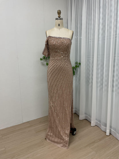 Exclusive One Shoulder Couture Beading High Split Designer Party Evening Dress MY30097