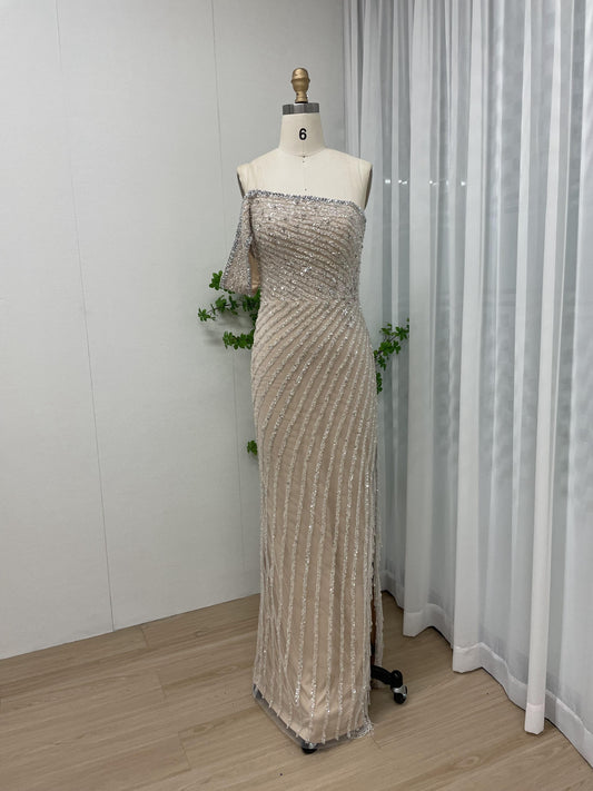 Exclusive One Shoulder Couture Beading High Split Designer Party Evening Dress MY30097