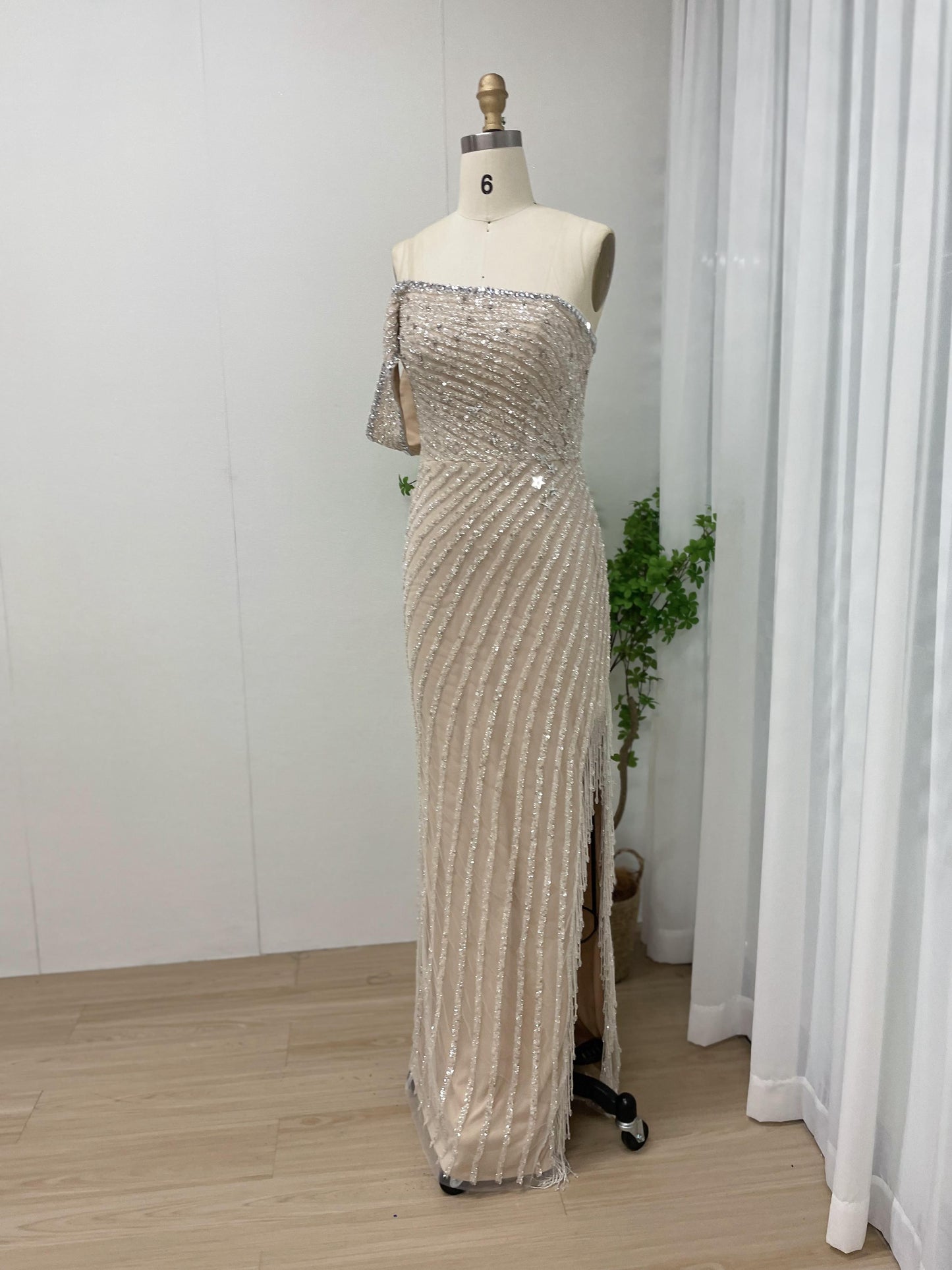 Exclusive One Shoulder Couture Beading High Split Designer Party Evening Dress MY30097