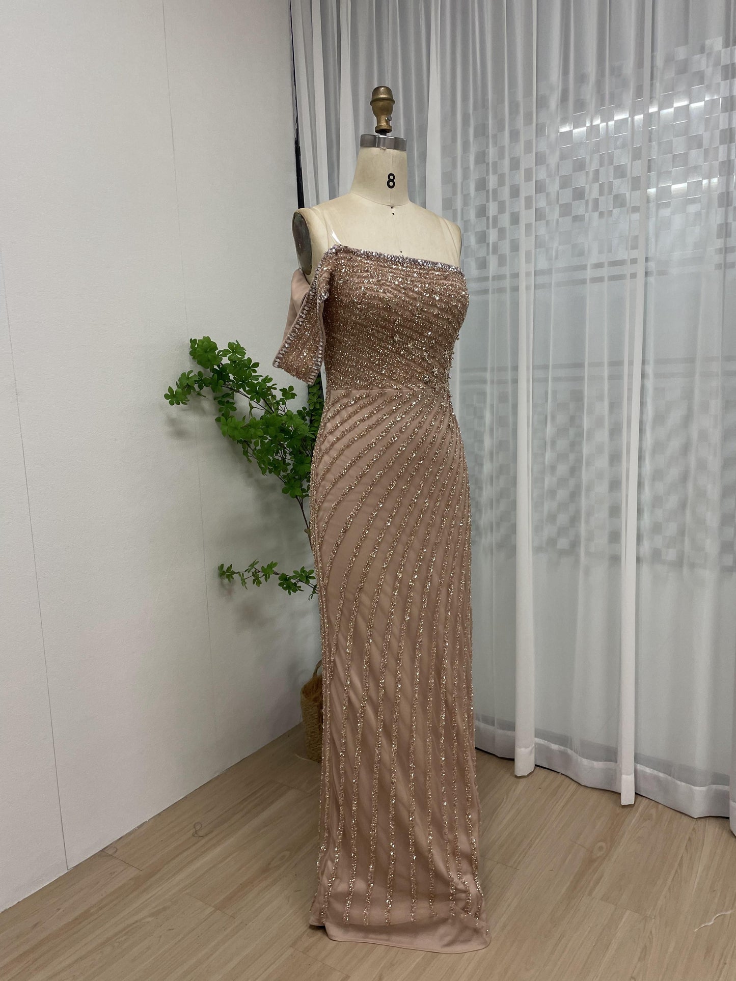 Exclusive One Shoulder Couture Beading High Split Designer Party Evening Dress MY30097