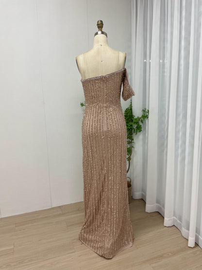 Exclusive One Shoulder Couture Beading High Split Designer Party Evening Dress MY30097