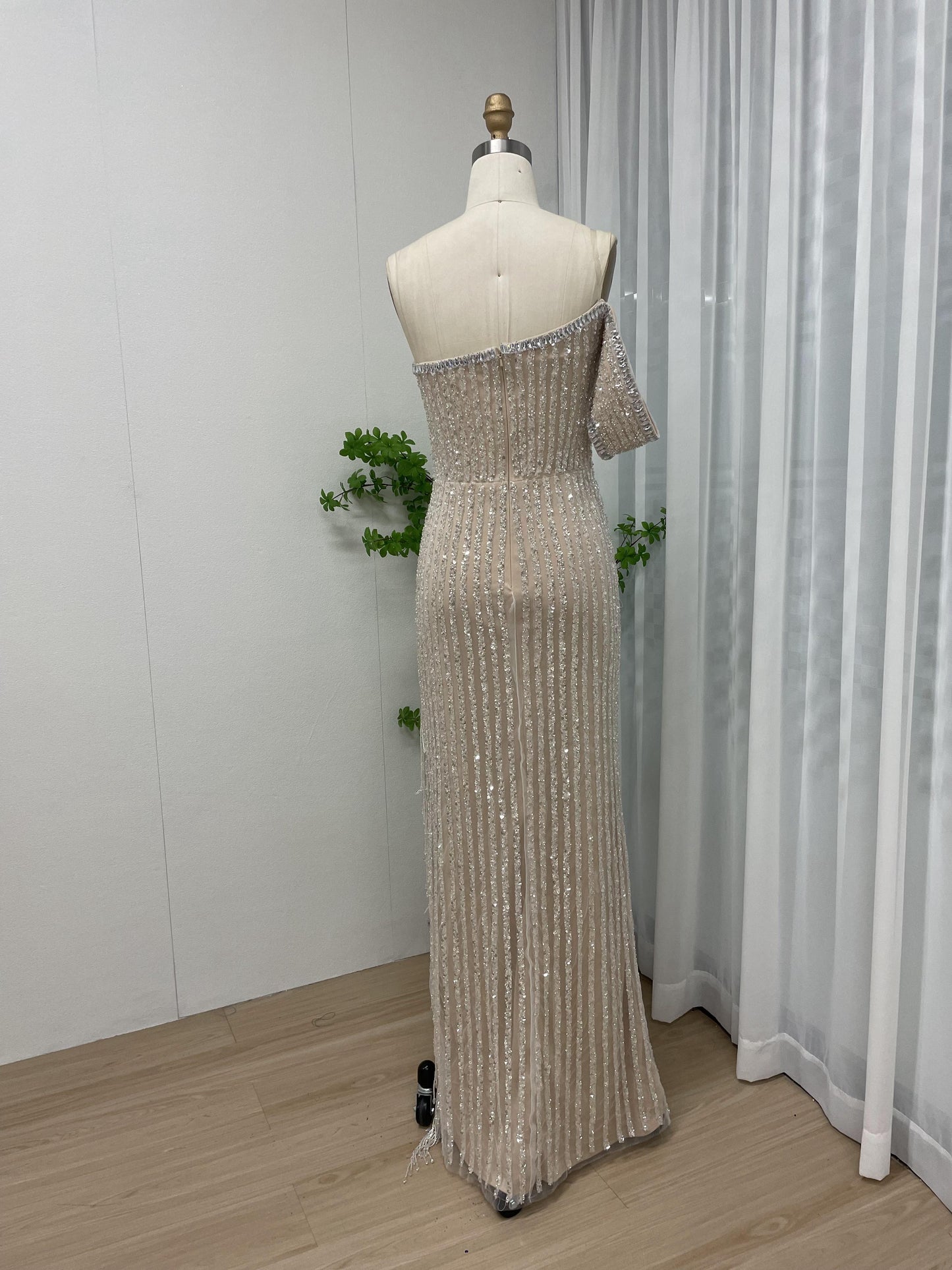 Exclusive One Shoulder Couture Beading High Split Designer Party Evening Dress MY30097