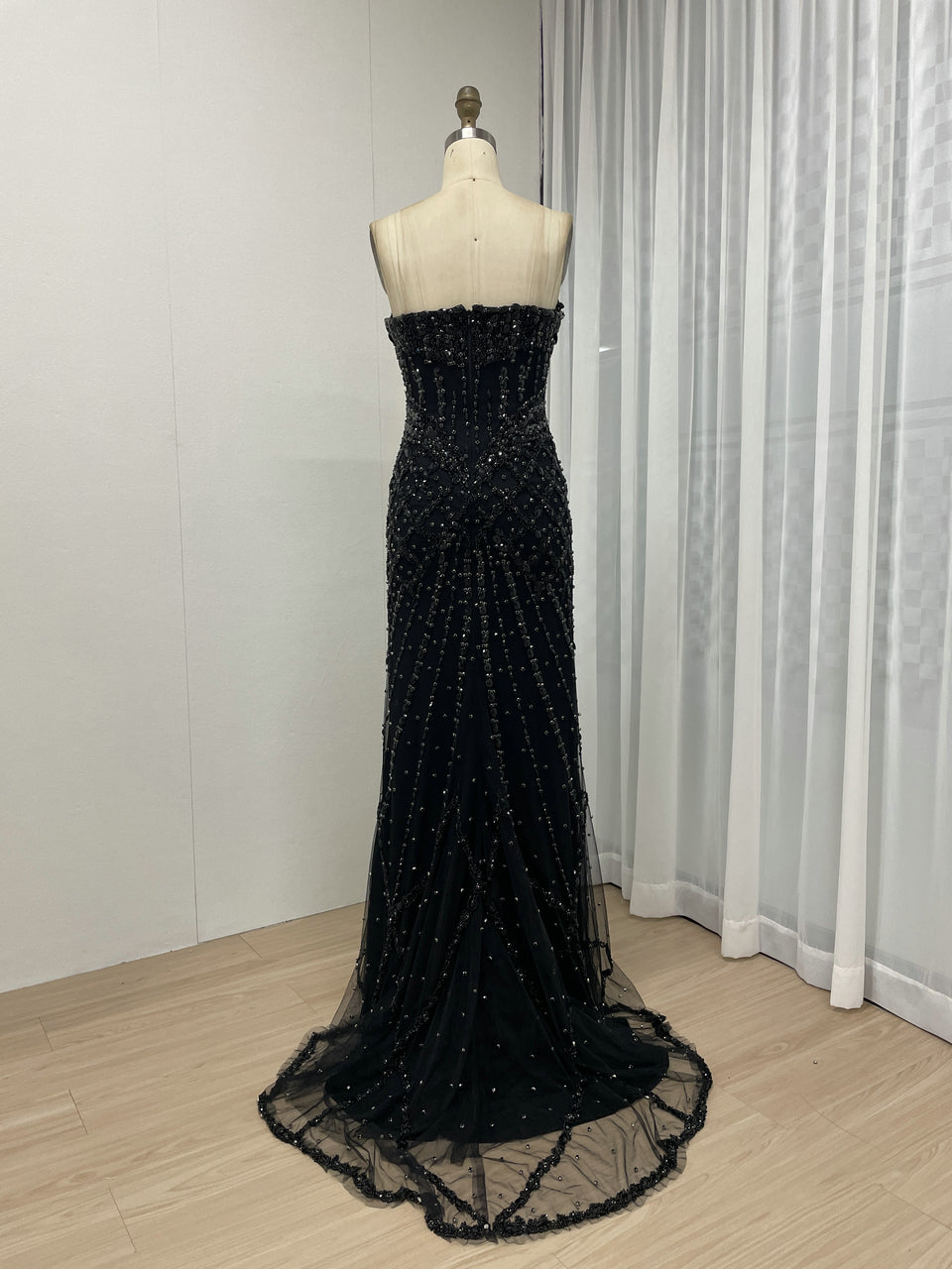 Silver Haute Couture High Slit Prom Dress - Shimmering Beading Evening Gown MY30098