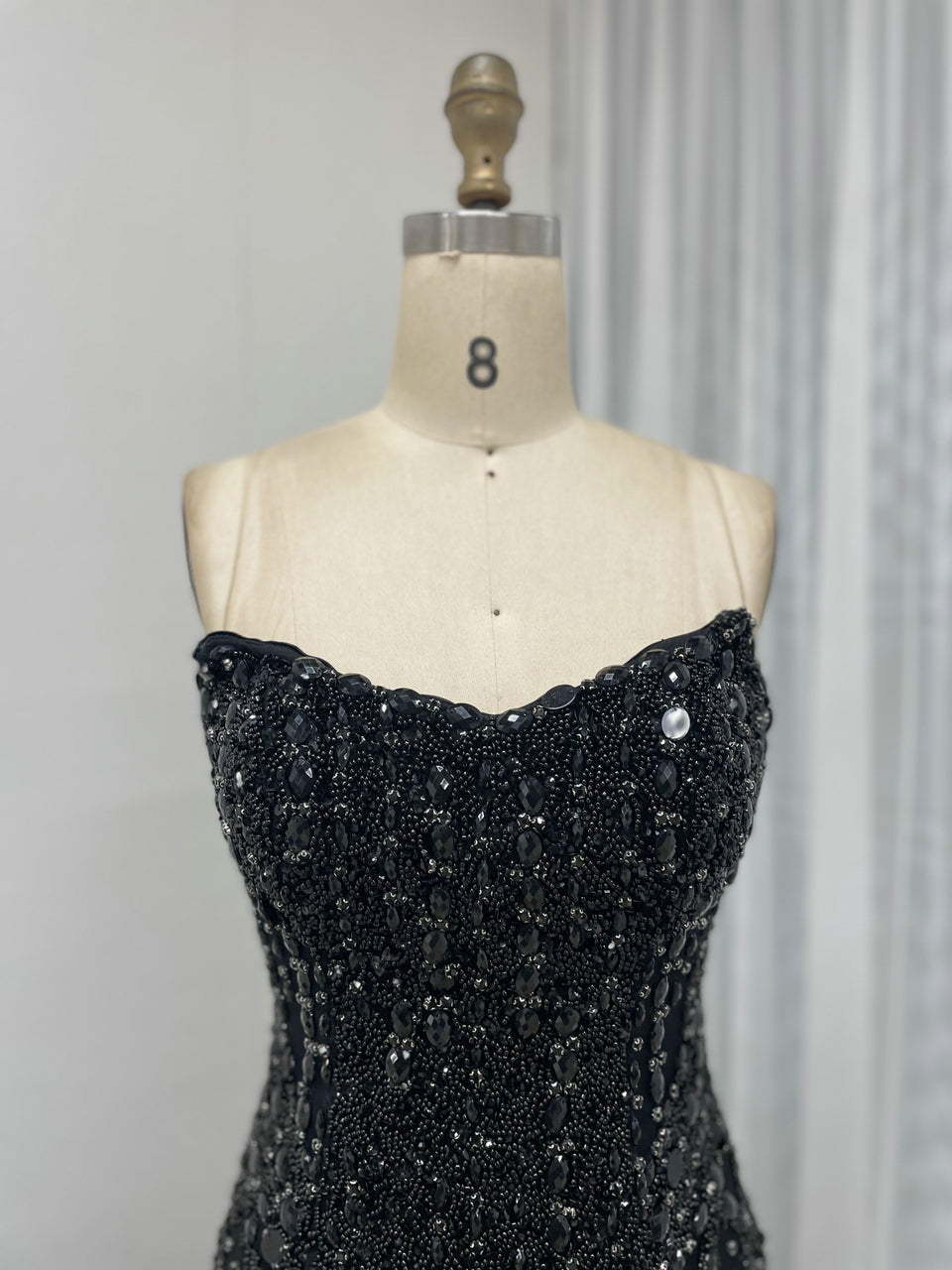 Silver Haute Couture High Slit Prom Dress - Shimmering Beading Evening Gown MY30098