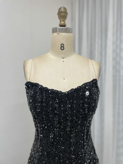 Silver Haute Couture High Slit Prom Dress - Shimmering Beading Evening Gown MY30098