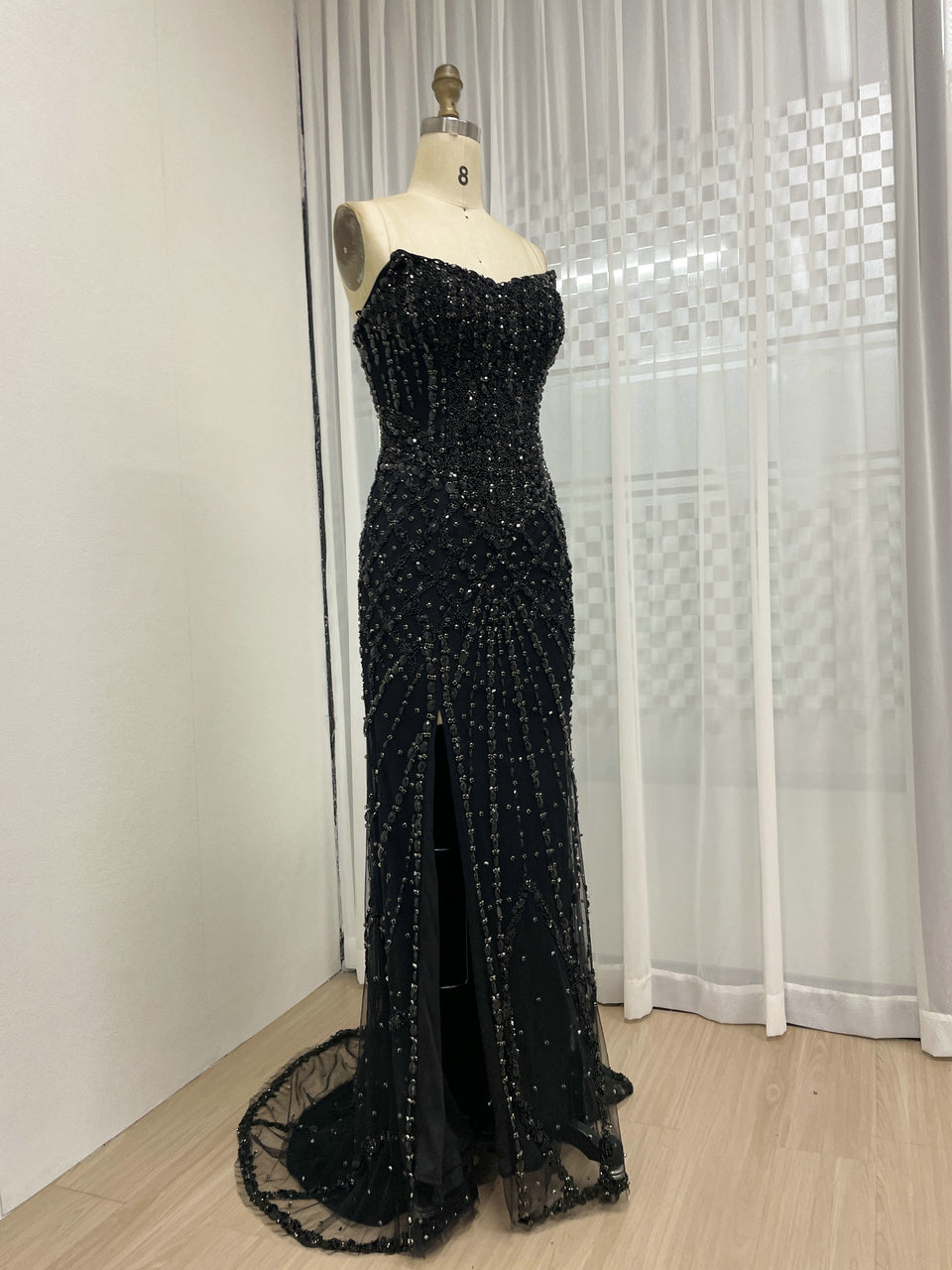 Silver Haute Couture High Slit Prom Dress - Shimmering Beading Evening Gown MY30098