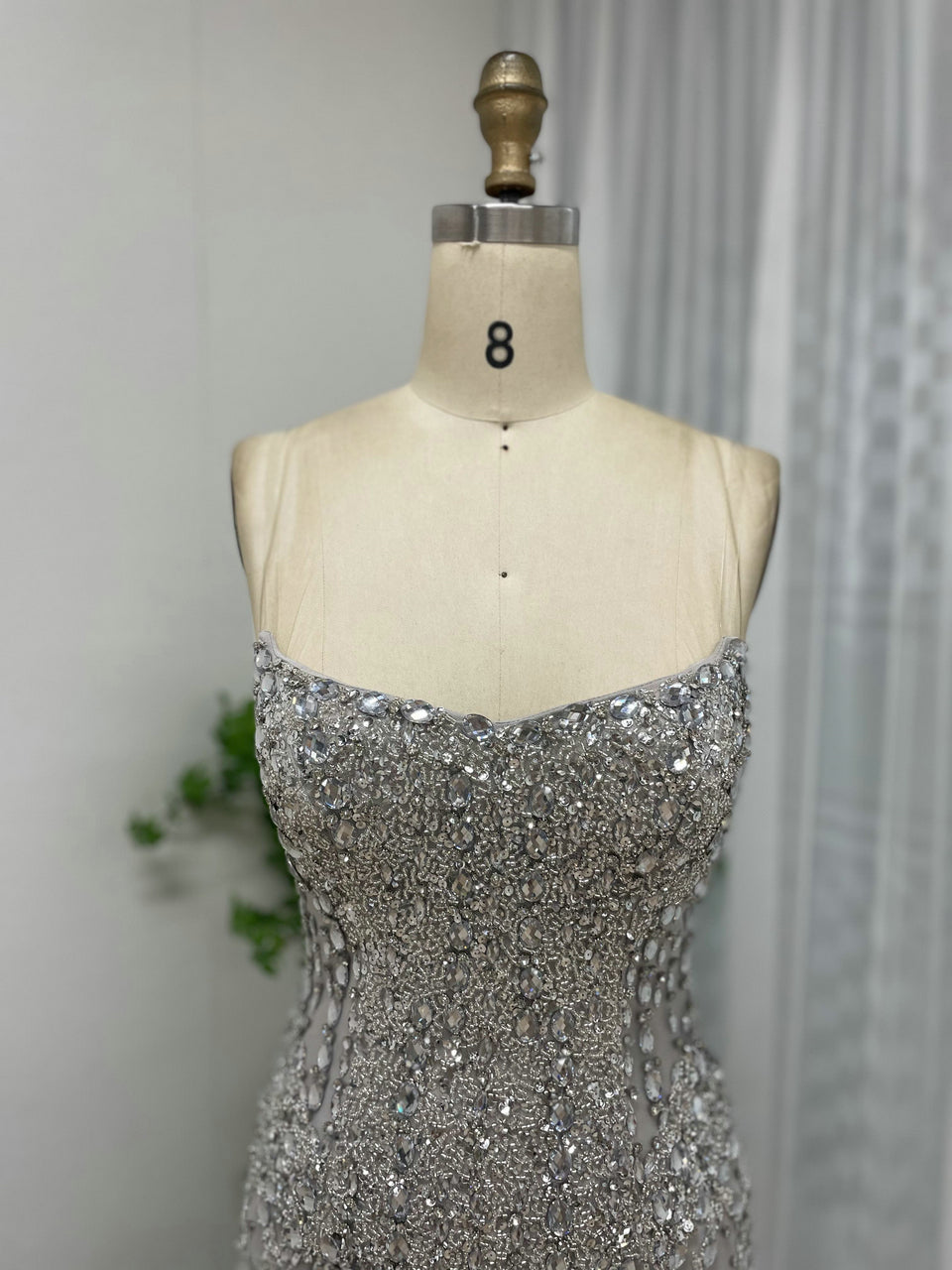 Silver Haute Couture High Slit Prom Dress - Shimmering Beading Evening Gown MY30098