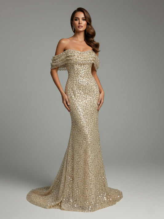 Luxury Beaded Champagne Mermaid Dress for Galas & Prom MY30100-2