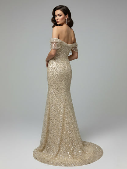 Luxury Beaded Champagne Mermaid Dress for Galas & Prom MY30100-2