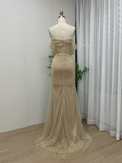 Glamorous Champagne Beaded Strapless Gown for Weddings MY30100