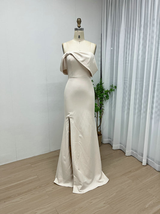 Elegant Satin Cream Dress with Slit for Events MY30102