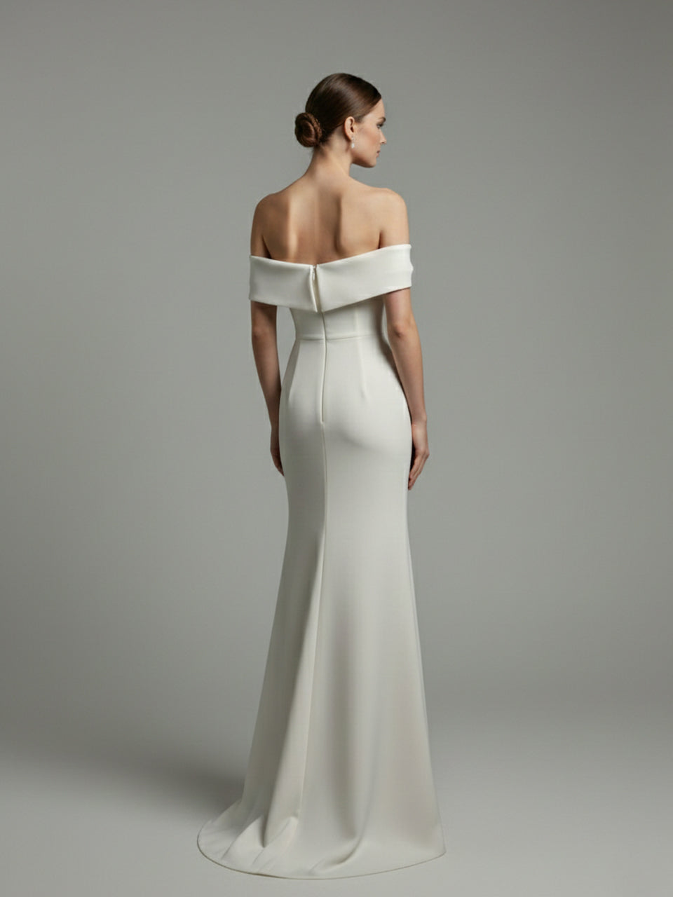 Elegant Ivory Off-the-Shoulder High Slit Evening Gown MY30102