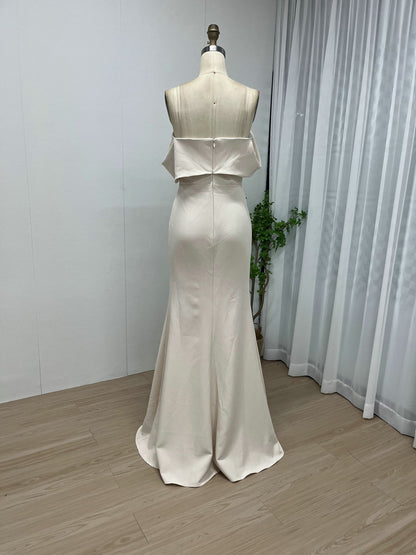 Elegant Satin Cream Dress with Slit for Events MY30102