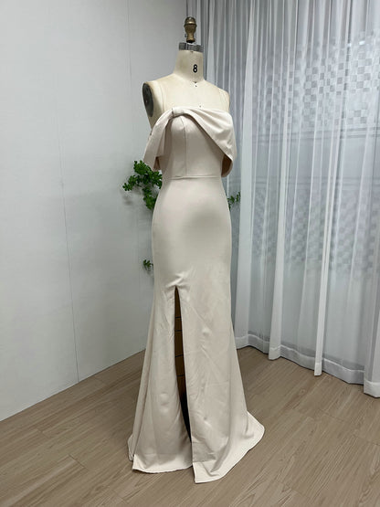 Elegant Satin Cream Dress with Slit for Events MY30102