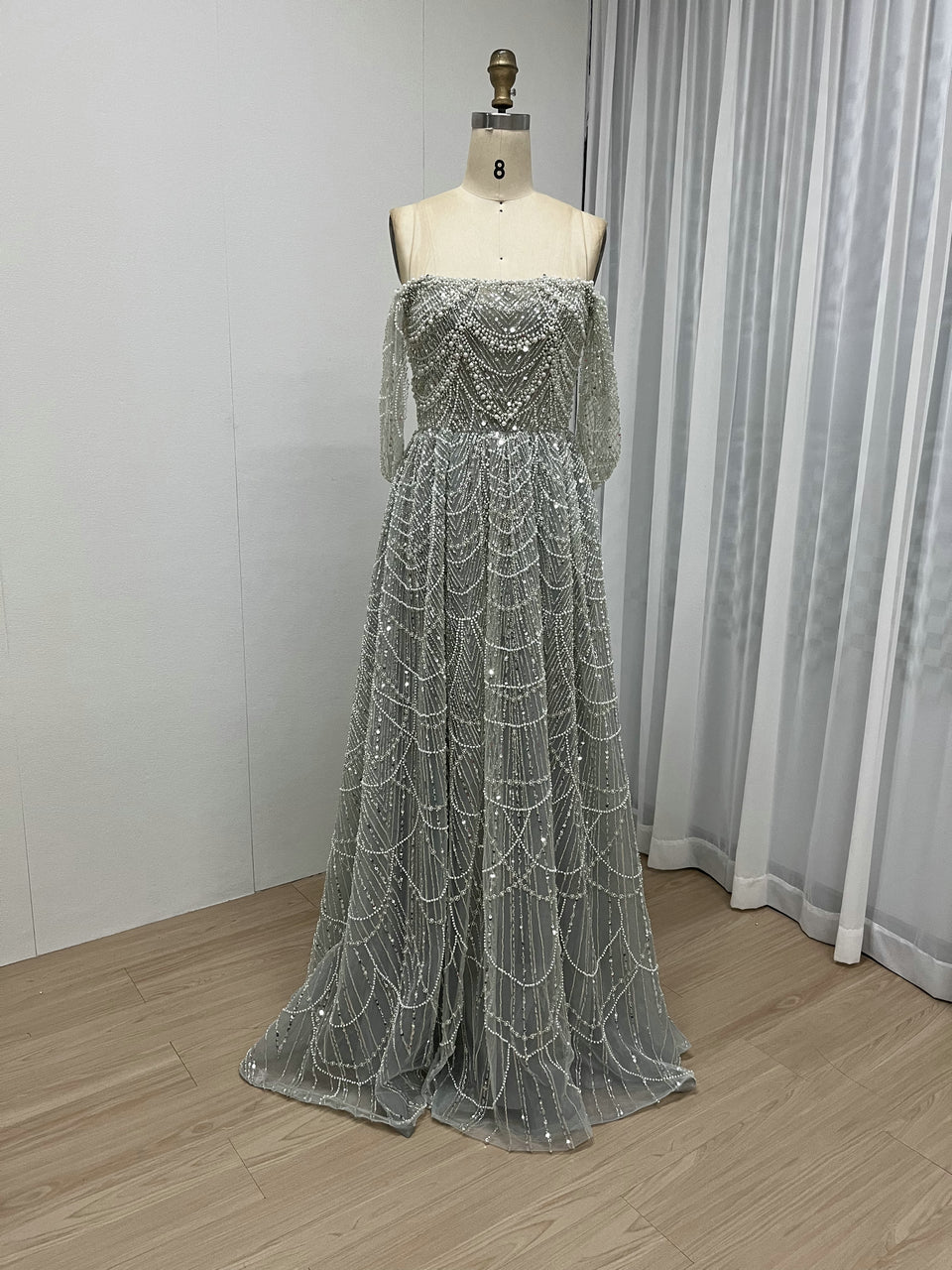 Beautiful Couture Beading Off Shoulder A Line Wedding Party Evening Dress MY30105L-2