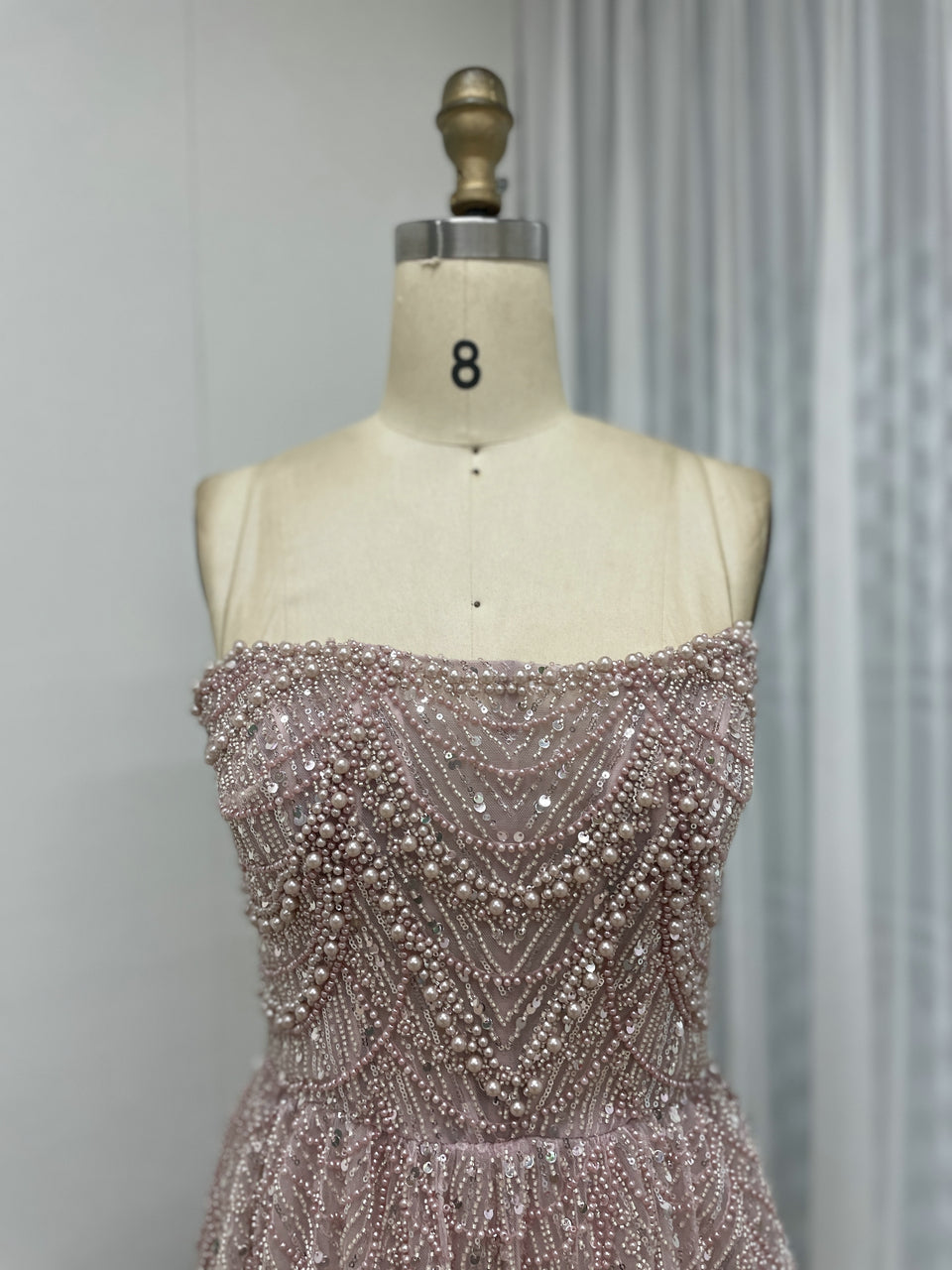Elegant Champagne Off Shoulder A-Line Beaded Formal Prom Dress MY30105L-3