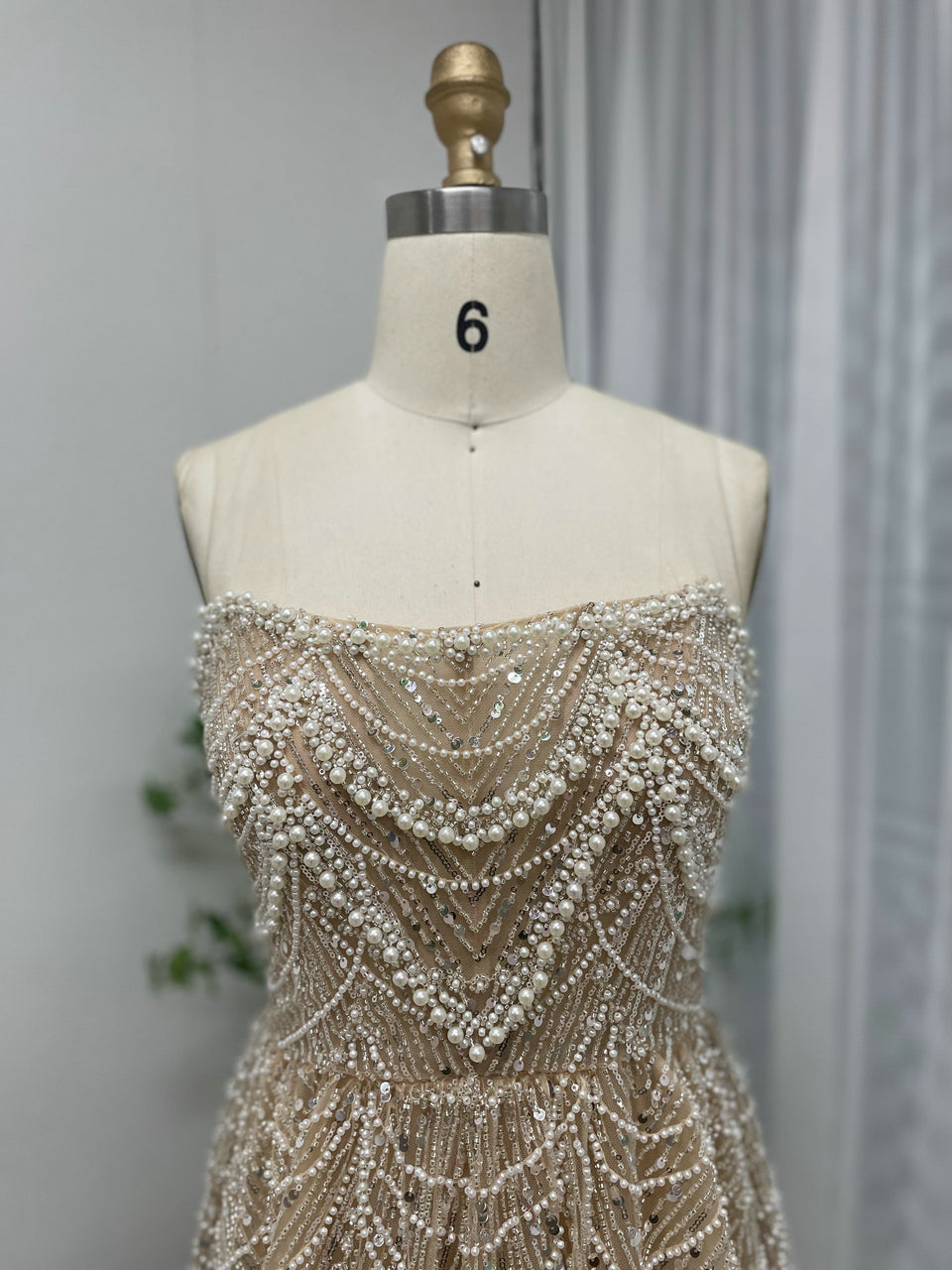 Elegant Champagne Off Shoulder A-Line Beaded Formal Prom Dress MY30105L-3