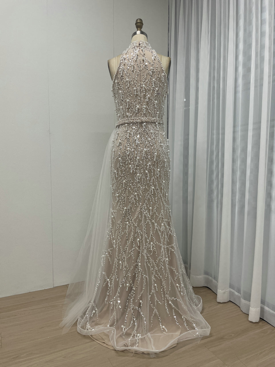 Luxury Pearl Embellished High Neck Mermaid Evening Gowns MY30107