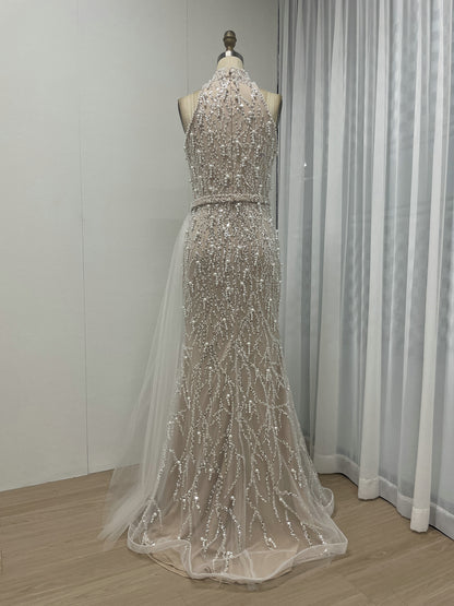 Luxury Pearl Embellished High Neck Mermaid Evening Gowns MY30107