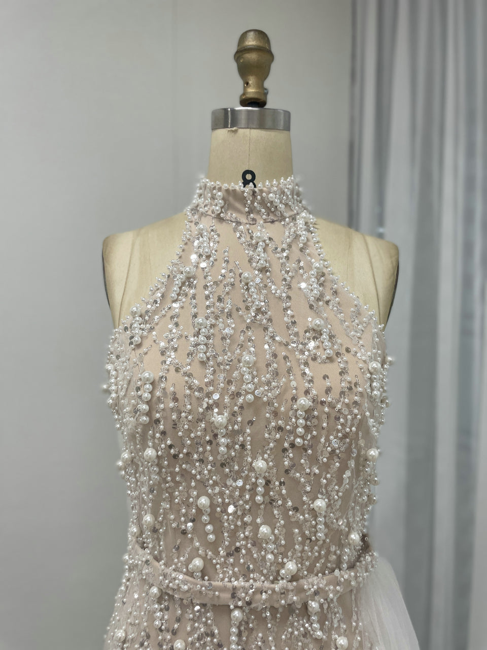 Luxury Pearl Embellished High Neck Mermaid Evening Gowns MY30107