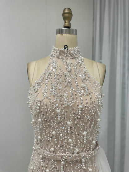 Luxury Pearl Embellished High Neck Mermaid Evening Gowns MY30107