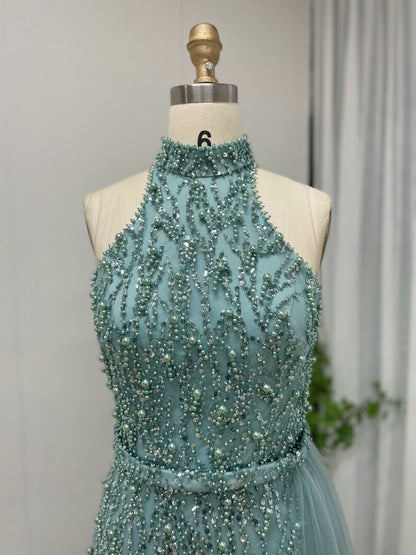 Luxury Pearl Embellished High Neck Mermaid Evening Gowns MY30107