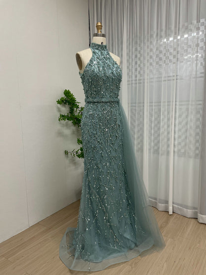 Luxury Pearl Embellished High Neck Mermaid Evening Gowns MY30107